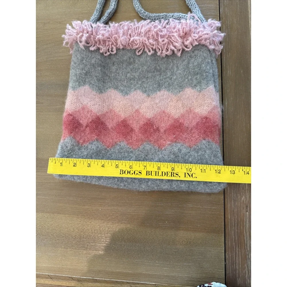 Upcycled Pink Grey Sweater‎ Bag Market Tote Double Handle Hobo OOAK Lined